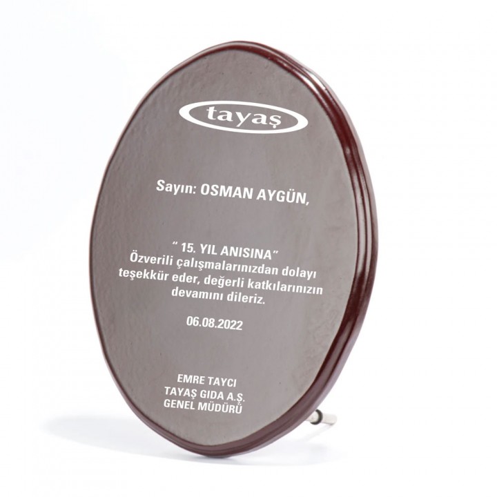23,5x18,3 cm Oval Ahşap Plaket – Kurumsal Teşekkür ve Hizmet Plaketi